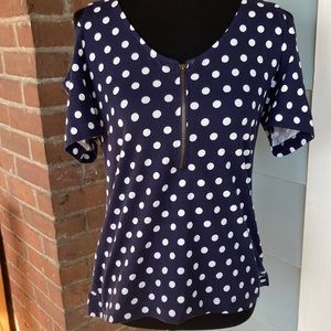 VENUS cold shoulder navy and white polka dot top size L large